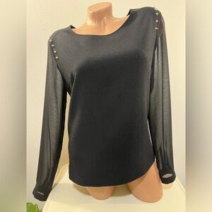Forever 21 Black Studded Top with Long Sheer Sleeves